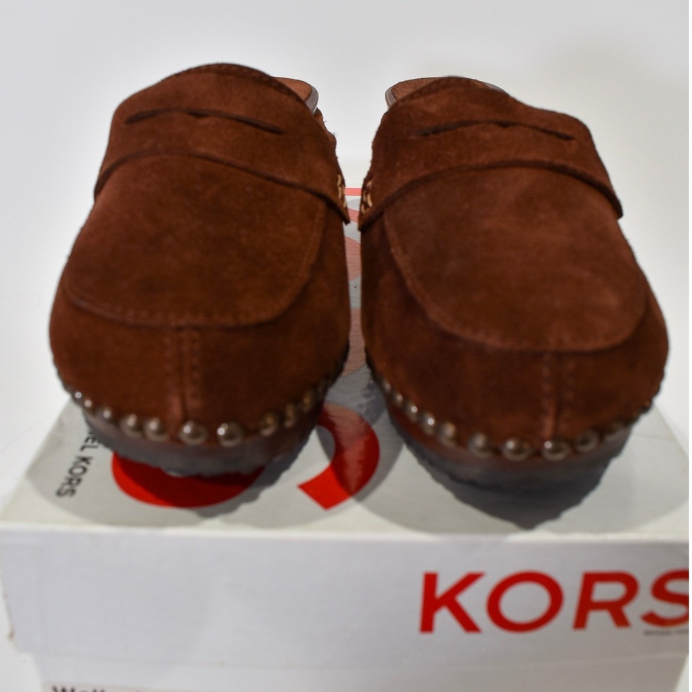 KORS Michael Kors Wellesley Luggage Brown Suede Studded Clogs Made in Italy 9B